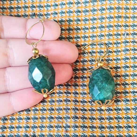 Chunky Faceted Emerald Earrings - Picture 5 of 6